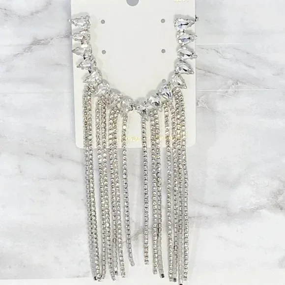 5" Long Crystal Rhinestone Fringe Formal Chandelier Earrings - Picture 6 of 9
